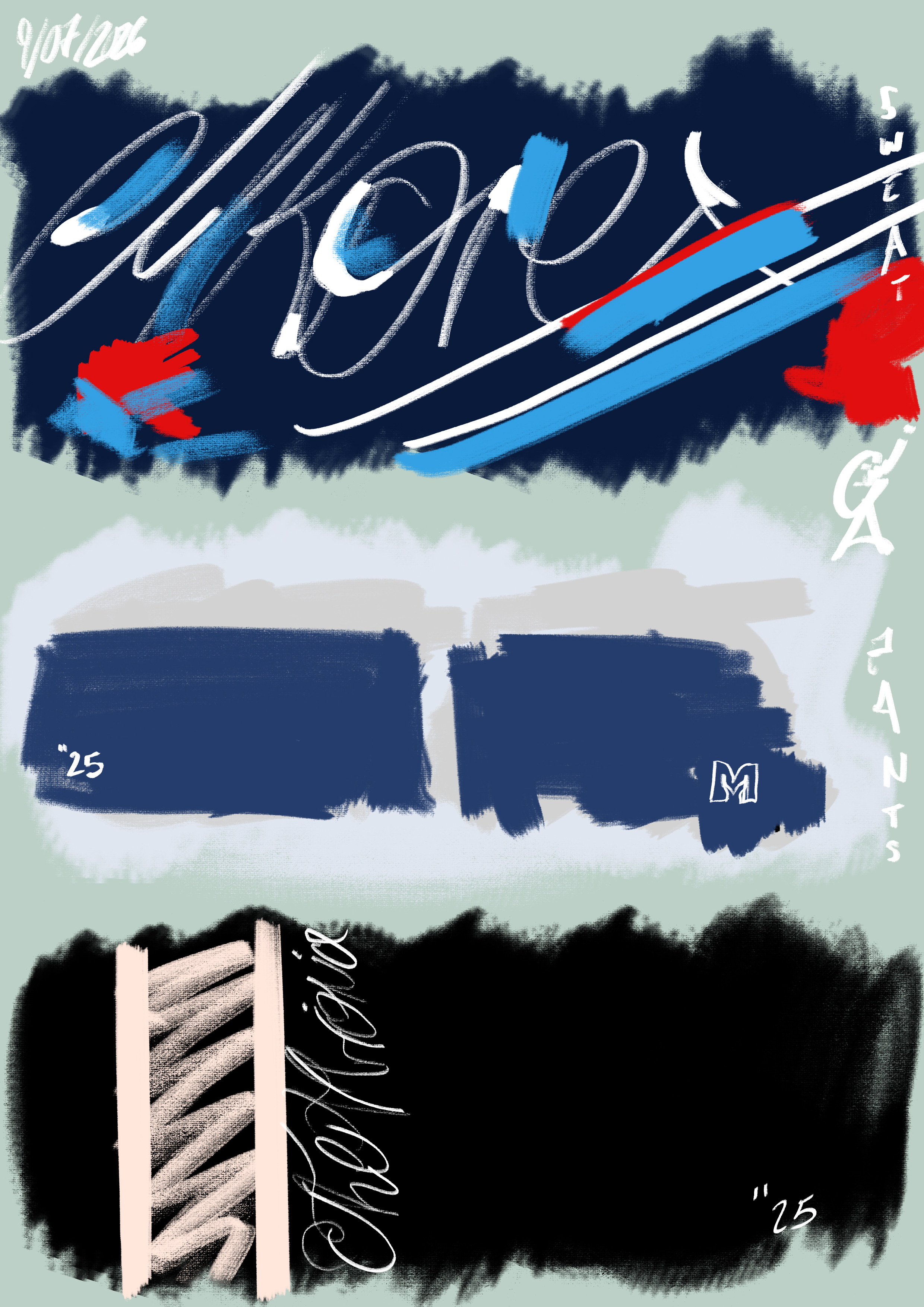 Blue and mint mixed-media composition
