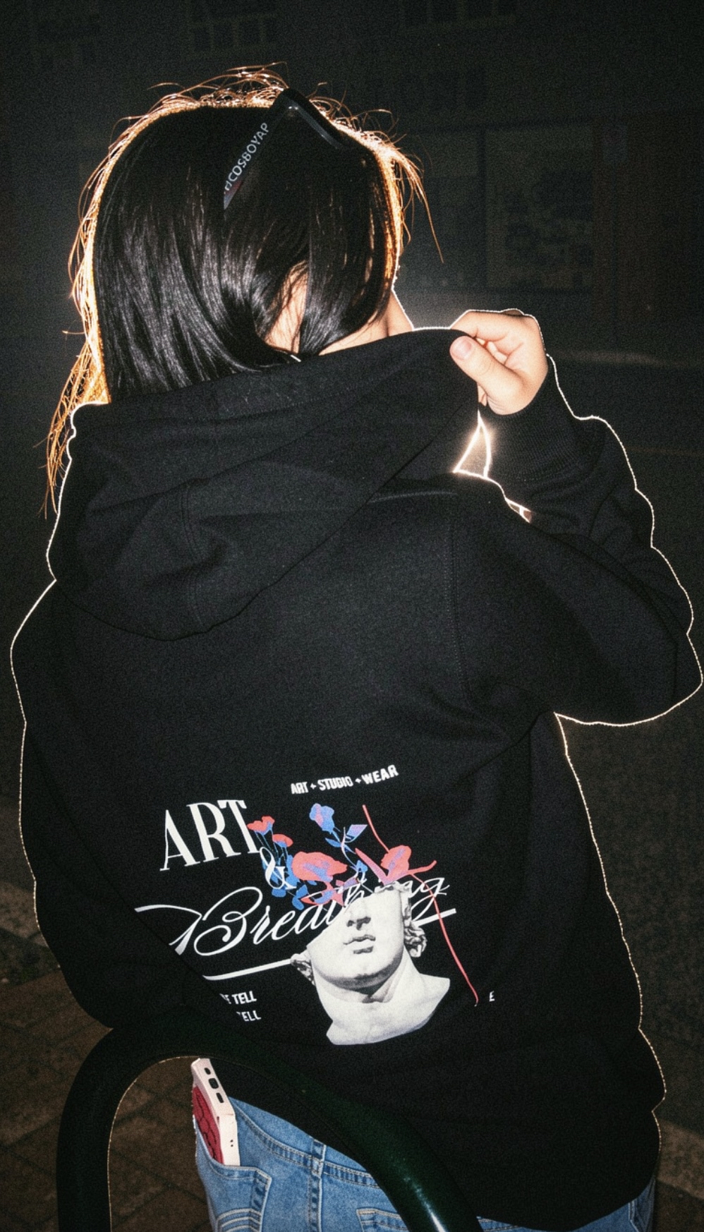 Nighttime hoodie lookbook portrait