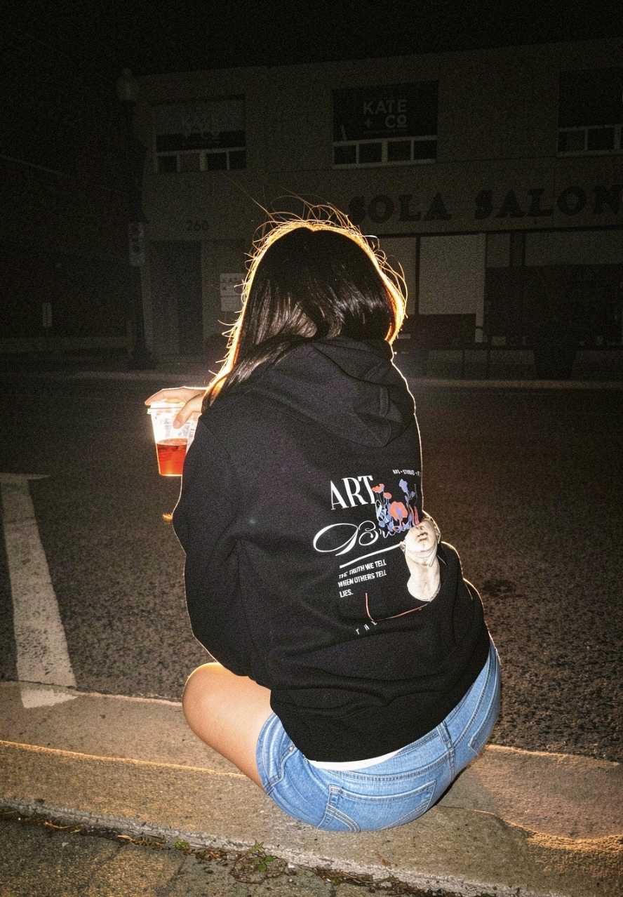 Nighttime hoodie street portrait